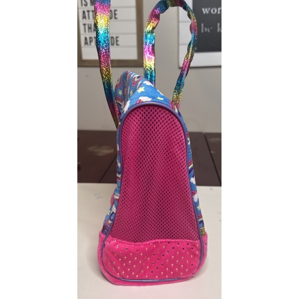 NWOTRainbow & Pink Stuffed Animal Carrier Mesh Sides Rhinestone Look Top Handles - Picture 5 of 6